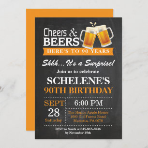 Invitation Surprise Cheers and Beers 90e anniversaire Invitat
