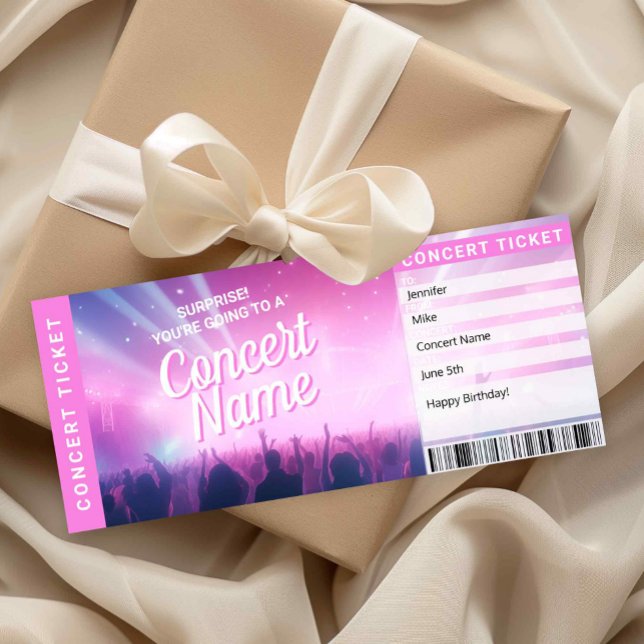 Invitation Surprise Concert Gift Ticket Music Reveal Card (Surprise Concert Ticket Printable )