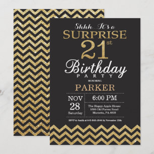 Invitation surprise d'anniversaire 21 ans paillett