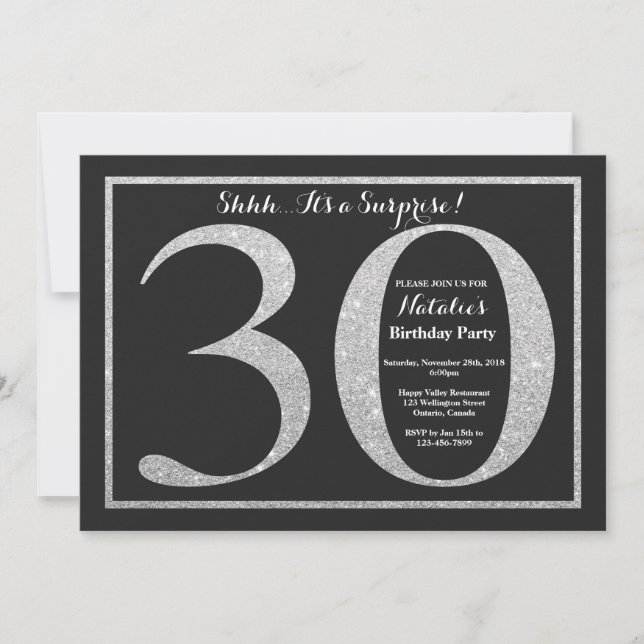 Invitation surprise d'anniversaire 30 ans paillett (Devant)