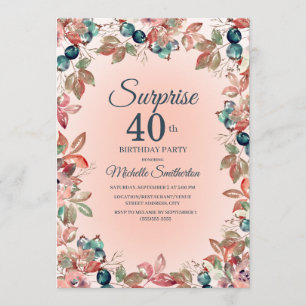 Invitation Surprise d'anniversaire 40 ans Femmes Rose Turquoi