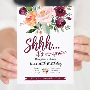Invitation surprise d'anniversaire Blush et Marsal