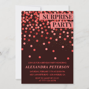 Invitation Surprise d'anniversaire paillettes noir rouge 89e 