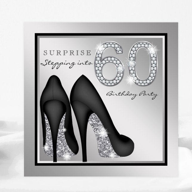 Invitation Surprise de 60 ans pour femme Argent (Créateur téléchargé)