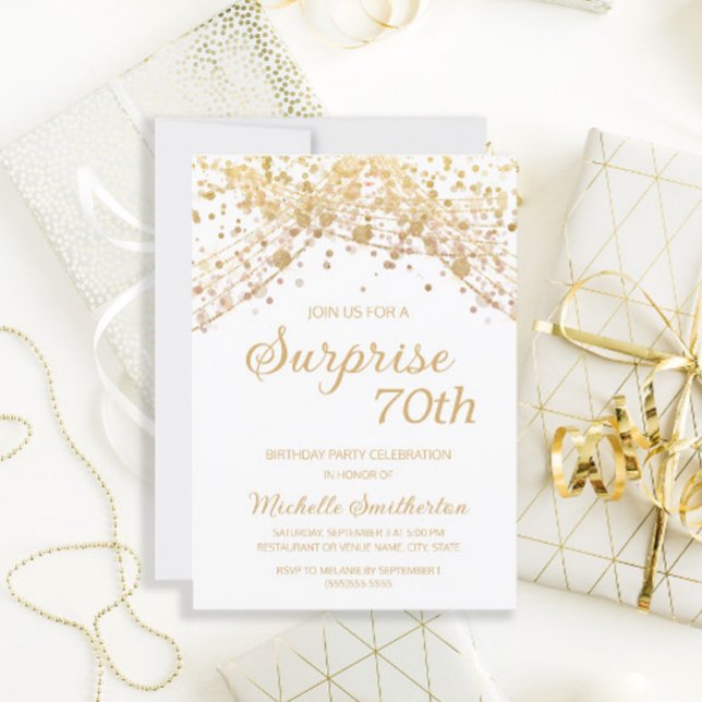 Invitation Surprise de 70 ans Glitter White Gold (Créateur téléchargé)