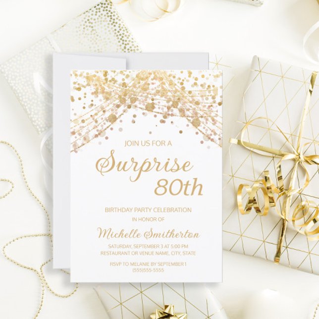 Invitation Surprise de 80 ans en or blanc paillettes  (Créateur téléchargé)