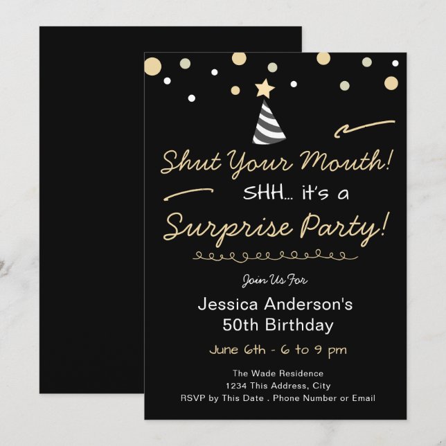 Invitation Surprise de fête d'anniversaire (Devant / Derrière)