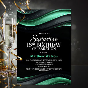 Invitation Surprise de fête d'anniversaire 18 ans noir et ver