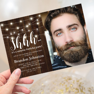 Invitation Surprise de fête d'anniversaire adulte rustique Ph