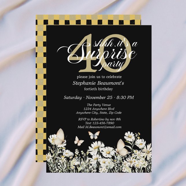 Invitation Surprise de fleurs sauvages blanches pour les 40 a (Créateur téléchargé)