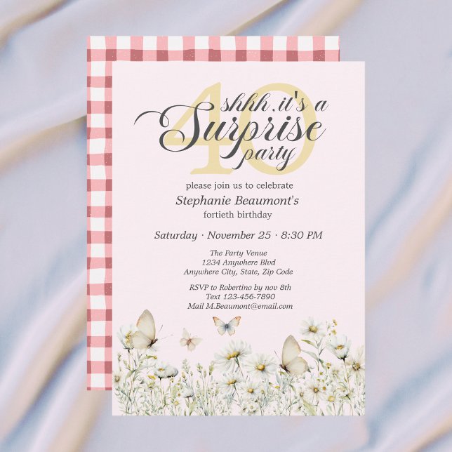 Invitation Surprise de fleurs sauvages blanches pour les 40 a (Créateur téléchargé)