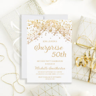 Invitation Surprise de Glitter Or Blanc 50e Anniversaire
