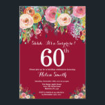 Invitation Surprise de la florale rouge de Bourgogne 60e anni<br><div class="desc">Bourgogne Red Floral Surprise 60e anniversaire Invitation pour les femmes. Fleur florale aquarelle. Arrière - plan rouge de Bourgogne. Rose, Jaune, Orange, Fleur Violet. Anniversaire adulte. 13e 15e 16e 18e 20e 21e 30e 40e 50e 60e 70e 80e 90e 100e, n'importe quel âge. Pour plus de personnalisation, cliquez sur le bouton...</div>