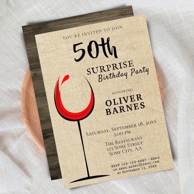 Invitation Surprise de vin rouge rustique pour 50e anniversai (Créateur téléchargé)