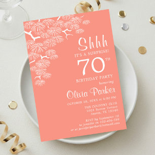 Invitation Surprise des 70 ans Branche de pin rose pêche