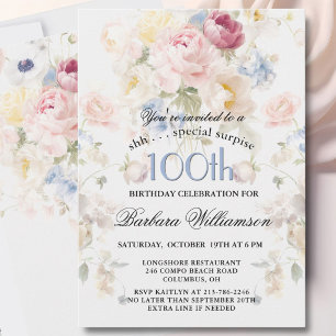 Invitation SURPRISE Élégant 100e anniversaire floral peint