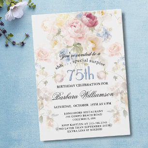 Invitation SURPRISE Élégant 75e anniversaire floral peint