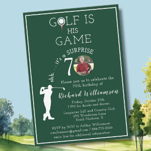 Invitation SURPRISE Élégant Homme Golf Photo 70e Anniversaire