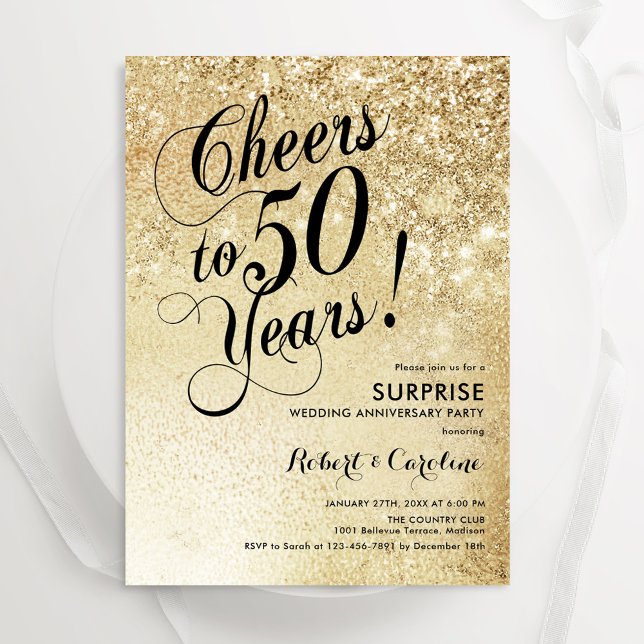 Invitation Surprise Élégant Or 50e Anniversaire (Créateur téléchargé)