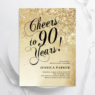 Invitation Surprise Élégant Or 90e Anniversaire