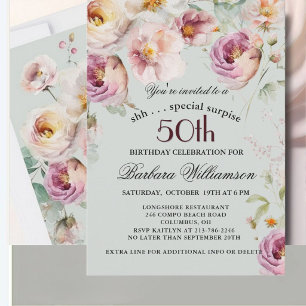 Invitation Surprise élégante de fleurs peintes pour 50e anniv
