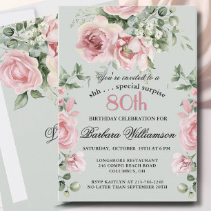 Invitation *SURPRISE Élégantes Roses Peintes 80 Fête d'annive