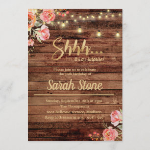 Invitation surprise en bois floral rustique