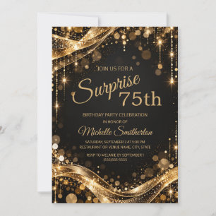 Invitation Surprise Étincelante Or Noir 75e Anniversaire
