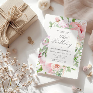 Invitation SURPRISE FÊTE 100e anniversaire Elegant rose Peony