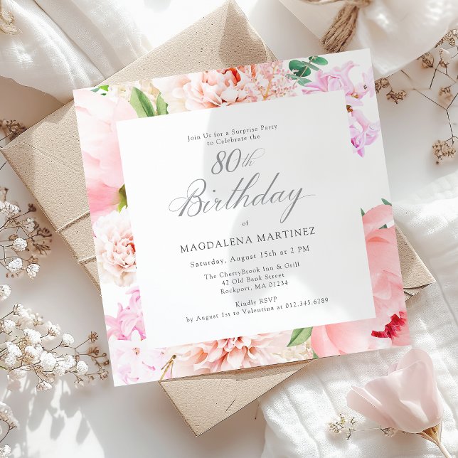 Invitation SURPRISE FÊTE 80e anniversaire Carré rose (Créateur téléchargé)