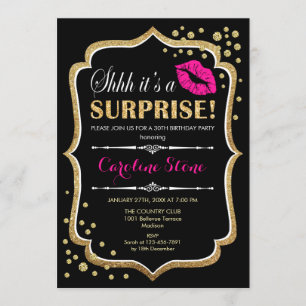 Invitation Surprise fête d'anniversaire - Black Pink Gold