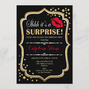 Invitation Surprise fête d'anniversaire - Black Red Gold