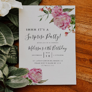 Invitation Surprise fête d'anniversaire rose Floral