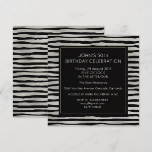 Invitation Surprise fête d'anniversaire Silver Black Stripes