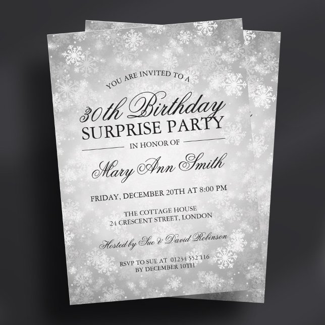 Invitation Surprise fête d'anniversaire Silver Winter Wonderl (Surprise Birthday Party Silver Winter Wonderland Invitation)