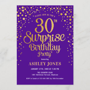 Invitation Surprise fête du 30e anniversaire - Purple & Gold