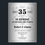 Invitation Surprise fête du 35e anniversaire - Silver Black<br><div class="desc">Surprise 35e Mariage Anniversary Party Invitation Style rétro simple design en fausse feuille d'argent et noir. Parfait pour une fête élégante ! Peut être personnalisé à n'importe quelle année. S'il vous plaît,  envoyez-moi un message si vous avez besoin d'une personnalisation supplémentaire.</div>