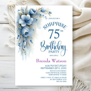Invitation Surprise Fleur Bleu pour les 75 ans