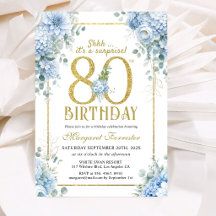 Surprise Fleurie Bleu Poussiéreux 80e Anniversaire