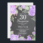 Invitation Surprise Fleurie Botanique Violette 30e Anniversai<br><div class="desc">Invitation Surprise Fleurie Botanique Violette 30e Anniversaire. Invitation d'anniversaire florale rose pivoines pour femmes. Fleur aquarelle florale. Fleurs élégantes rose et pivoine. Anniversaire adulte. Fond tableau noir. Noir et blanc. 13e 15e 16e 18e 20e 21e 30e 40e 50e 60e 70e 80e 90e 100e, tous âges. Pour une personnalisation plus poussée,...</div>