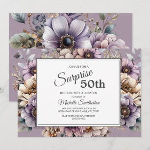 Invitation Surprise Fleurie Crème Taupe 50e Anniversaire
