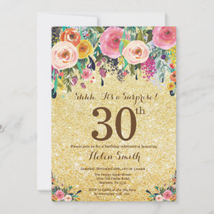 Invitation Surprise Fleurie Pailletée Or 30e Anniversaire