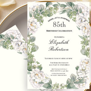 Invitation Surprise Fleurs Bordure Femme 85e Anniversaire Per