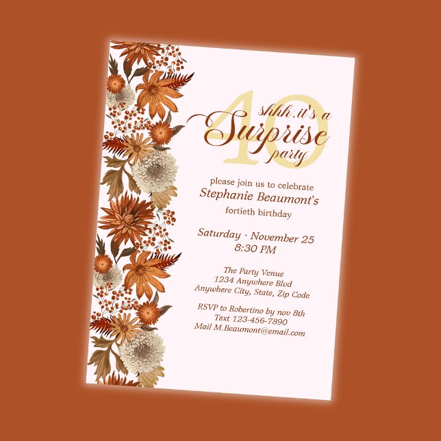 Invitation Surprise Fleurs d'Automne pour les 40 ans d'une Fe (Créateur téléchargé)