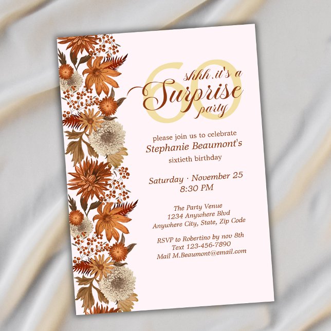 Invitation Surprise Fleurs d'Automne pour les 60 ans d'une Fe (Créateur téléchargé)