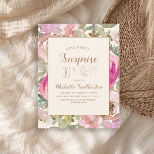Invitation Surprise Fleurs Rose Pâle Violet 30e Anniversaire