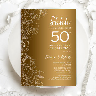 Invitation Surprise Floral Doré 50e Anniversaire