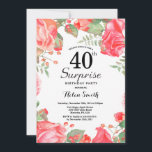 Invitation Surprise Floral Rouge Botanique 40e Anniversaire<br><div class="desc">Invitation Surprise Floral Rouge Botanique 40e Anniversaire. Invitation d'anniversaire aux pivoines roses florales pour femmes. Fleur florale aquarelle. Fleurs élégantes de rose et de pivoine roses. Anniversaire adulte. Fond blanc. Noir et blanc. 13e 15e 16e 18e 20e 21e 30e 40e 50e 60e 70e 80e 90e 100e, tous âges. Pour une...</div>
