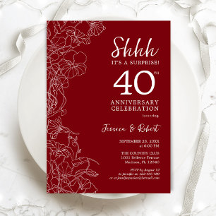 Invitation Surprise Floral Rouge Rubis 40e Anniversaire
