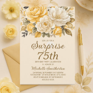 Invitation Surprise Florale Crème Ivoire Jaune Élégante
